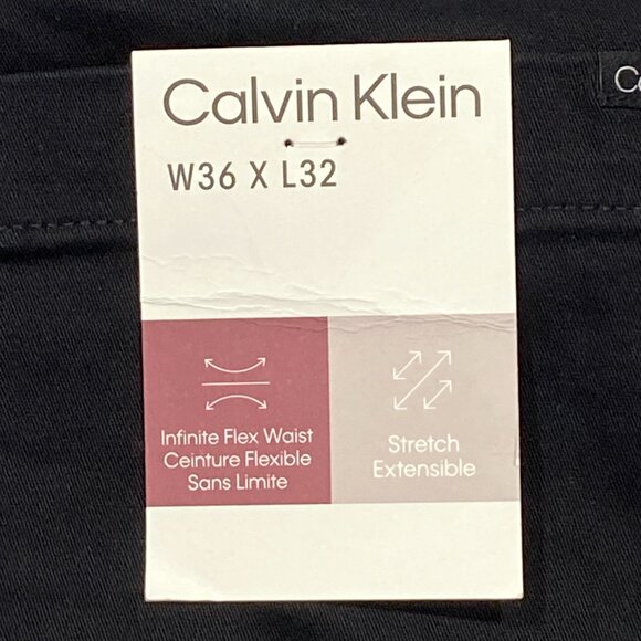 Calvin Klein Chino Pants Mens 36 x 32 Black Slim Fit Straight Flex Waist Cotton - Picture 4 of 13